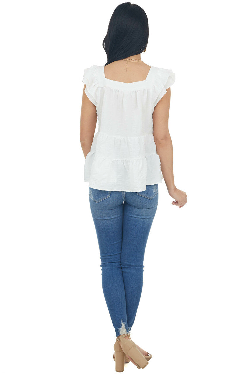 Ivory Square Neck Ruffle Tiered Blouse