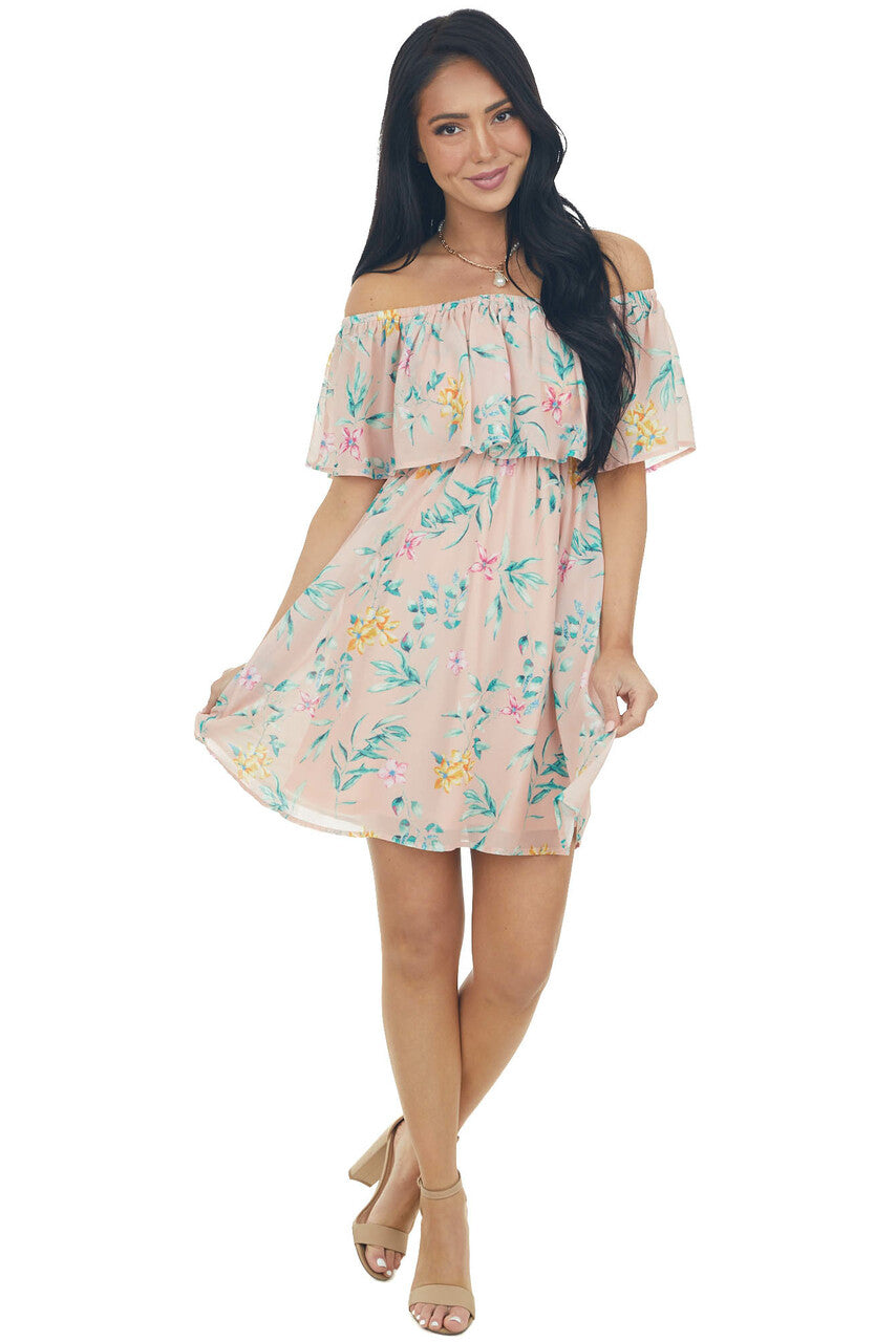 Misty Rose Floral Print Woven Short Dress