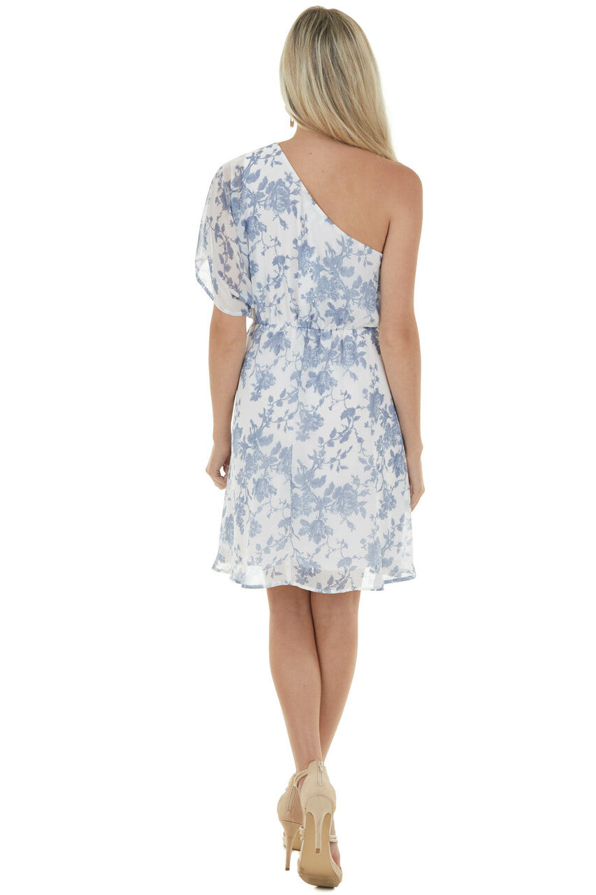 Pearl Floral Print One Shoulder Short Dress