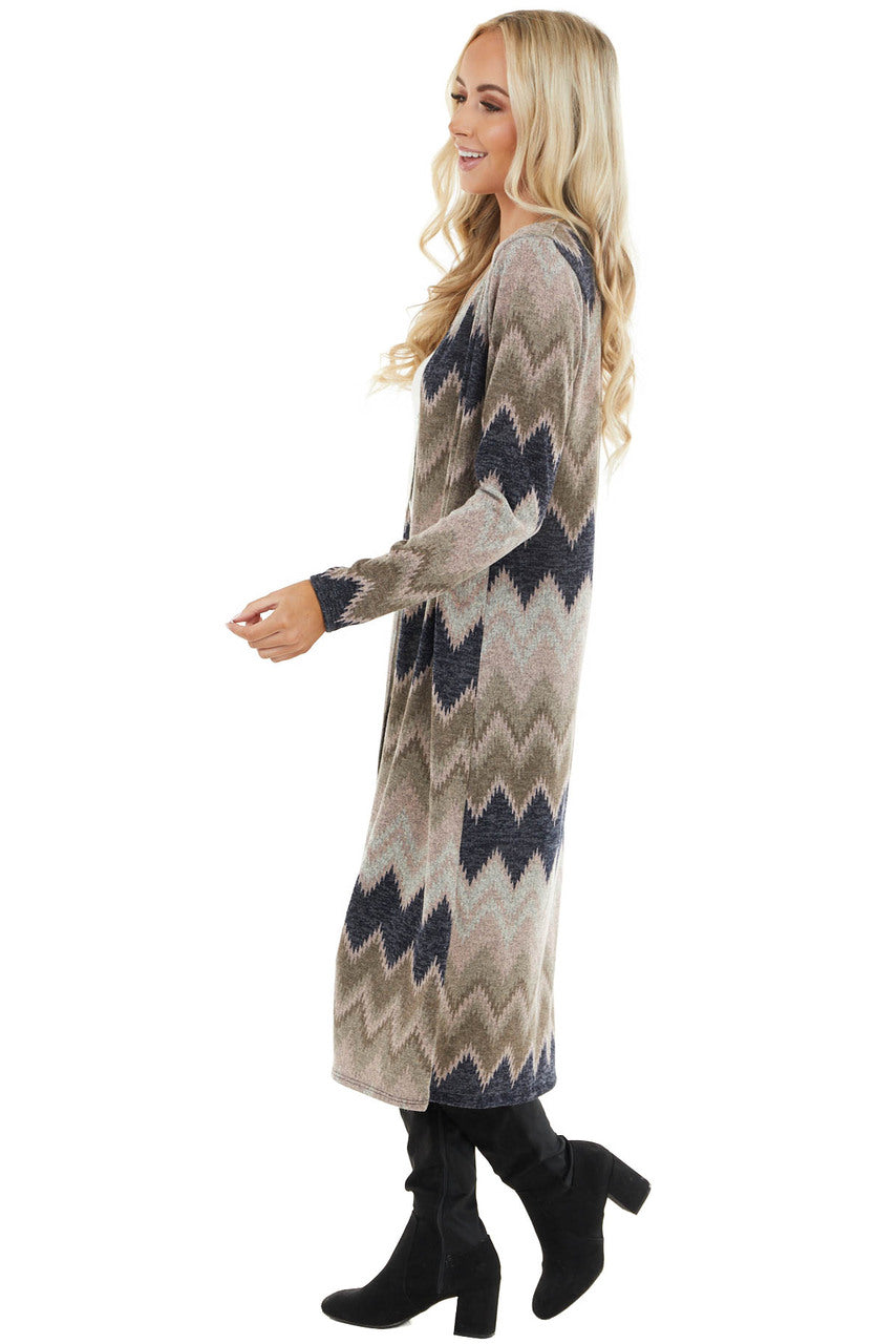 Blush Multicolor Zigzag Print Open Front Duster Cardigan