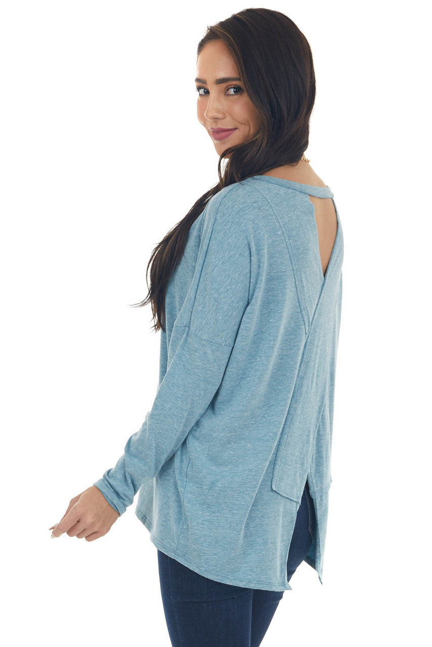 Heathered Blue Criss Cross Back Cut Out Top