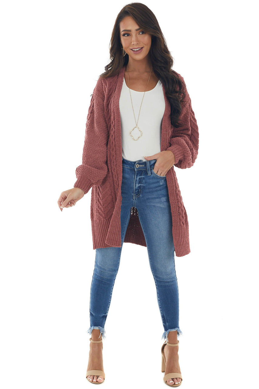 Marsala Chenille Thick Cable Knit Cardigan