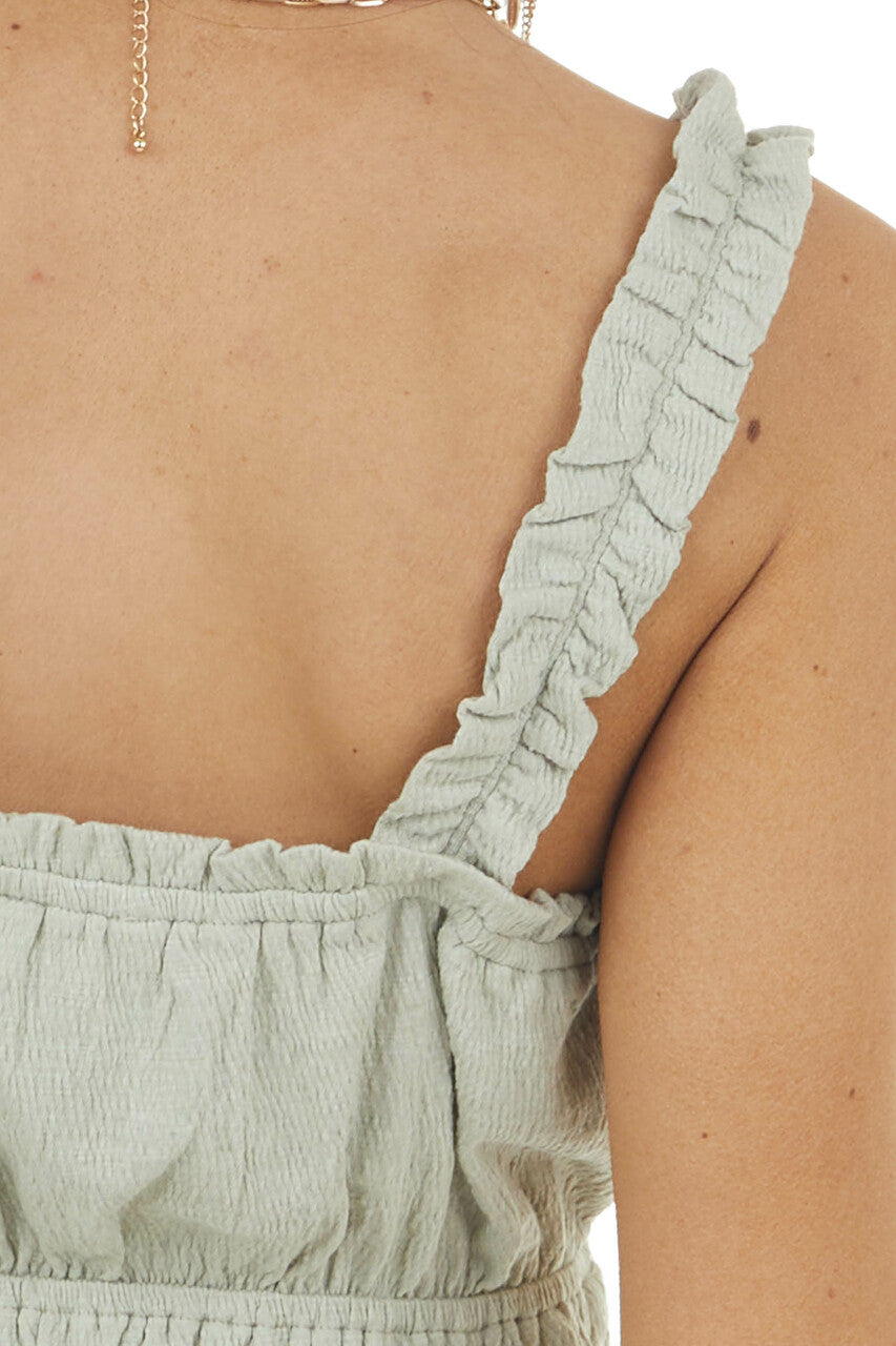 Dusty Sage Peplum Knit Tank Top with Ruching Details