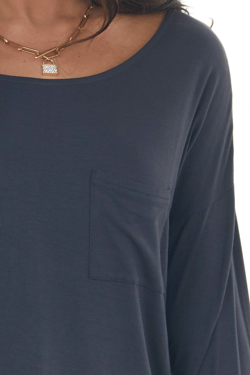 Charcoal Drop Shoulder Chest Pocket Top
