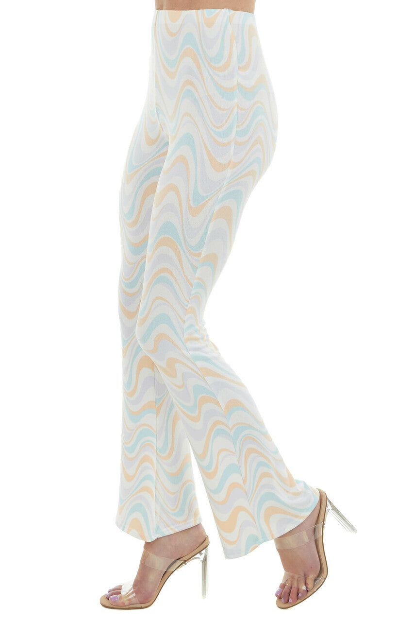 Off White Abstract Print High Waisted Pants 