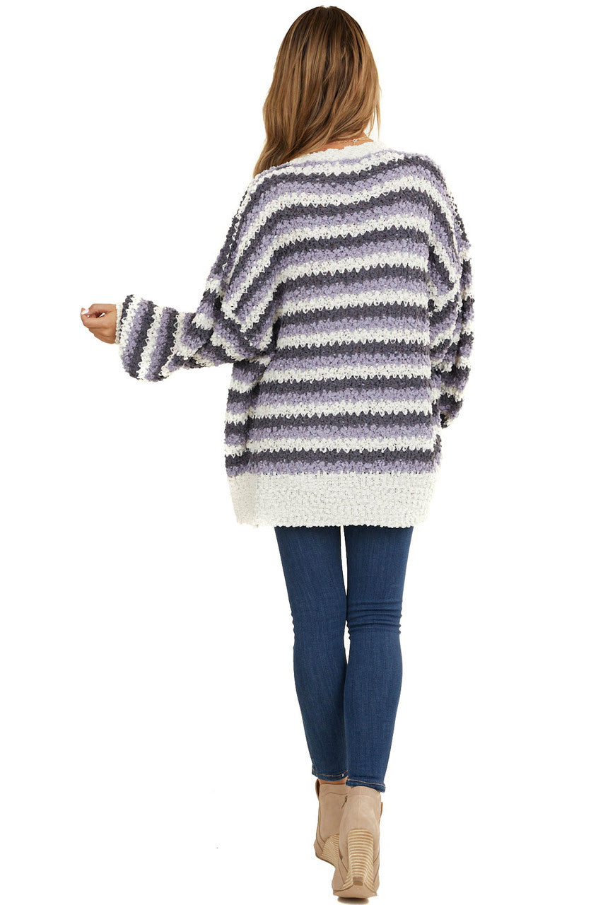 Charcoal and Periwinkle Chunky Knit Button Up Cardigan 