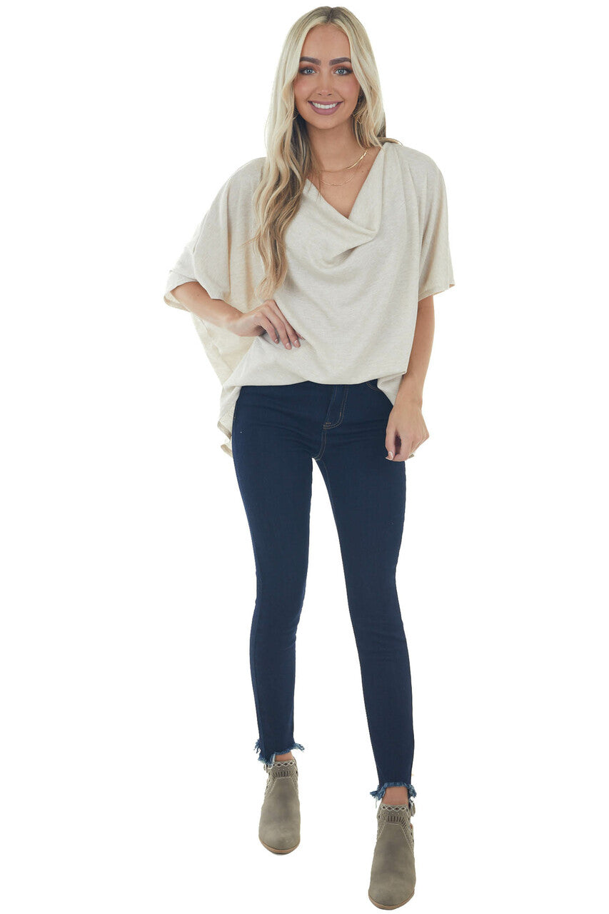 Oatmeal Draped Neck Oversized Thermal Top