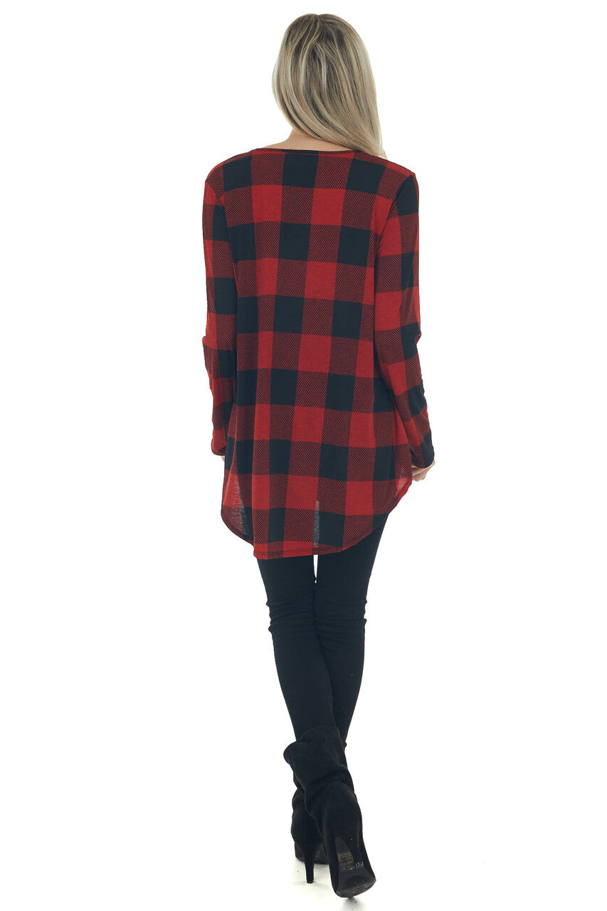 Cherry Buffalo Plaid Long Sleeve Tunic Top