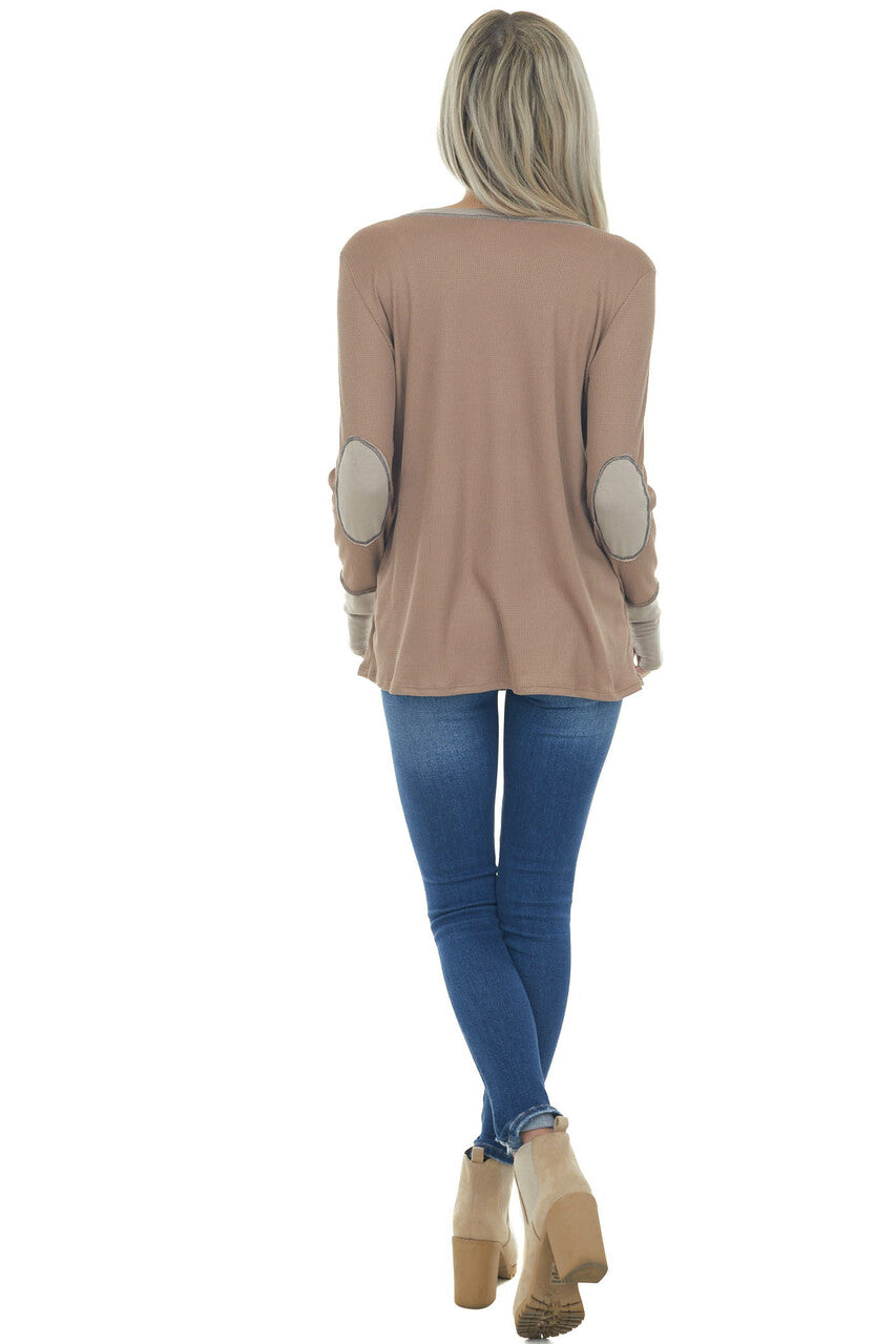 Latte and Oatmeal Contrast Thermal Knit Top