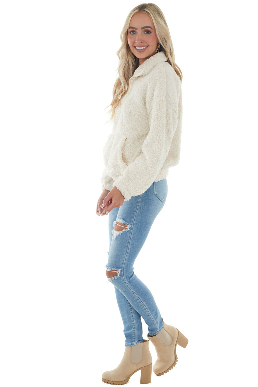 Cream Mock Neck Sherpa Pullover Jacket
