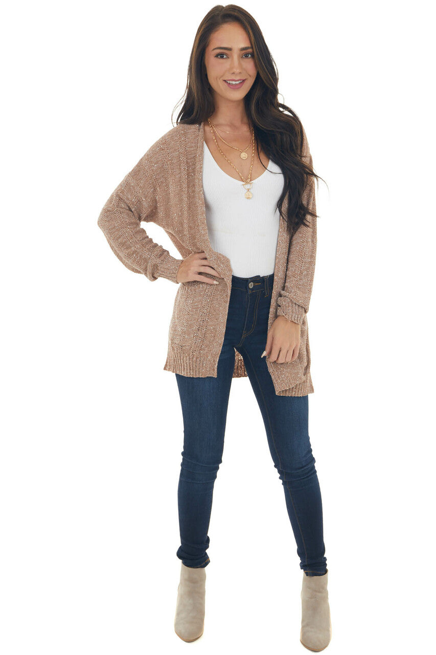 Light Cognac Two Tone Loose Knit Cardigan