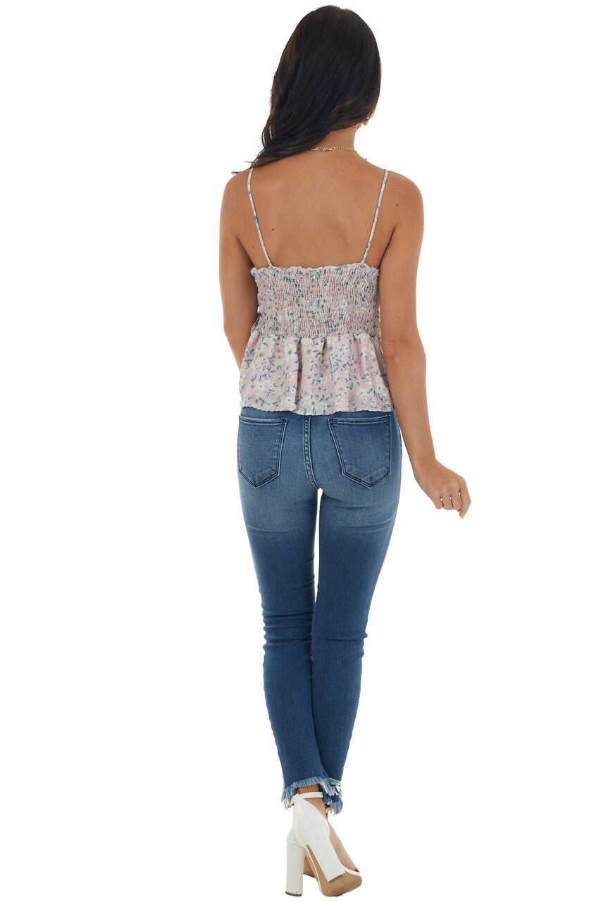 Tea Rose Floral Print Surplice Neck Woven Top