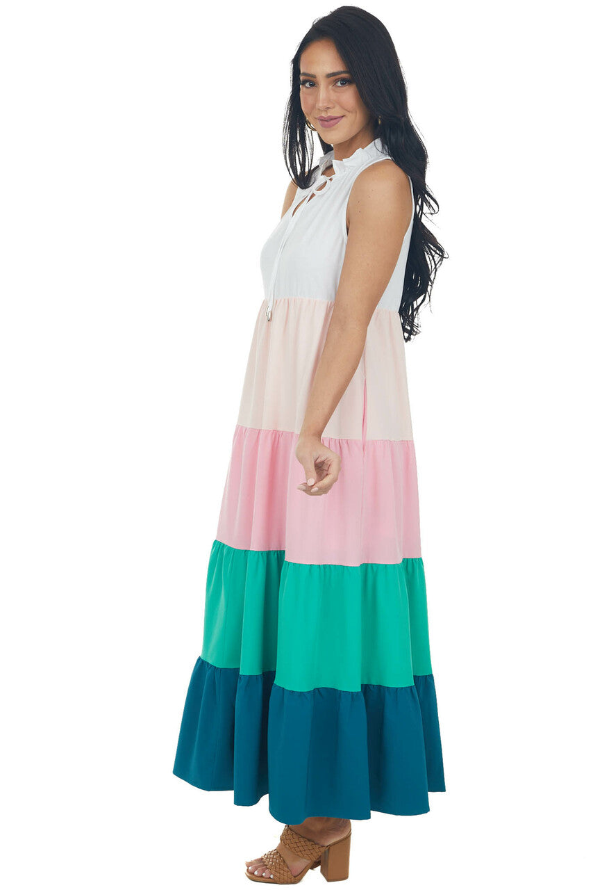 Ivory Colorblock Sleeveless Woven Maxi Dress