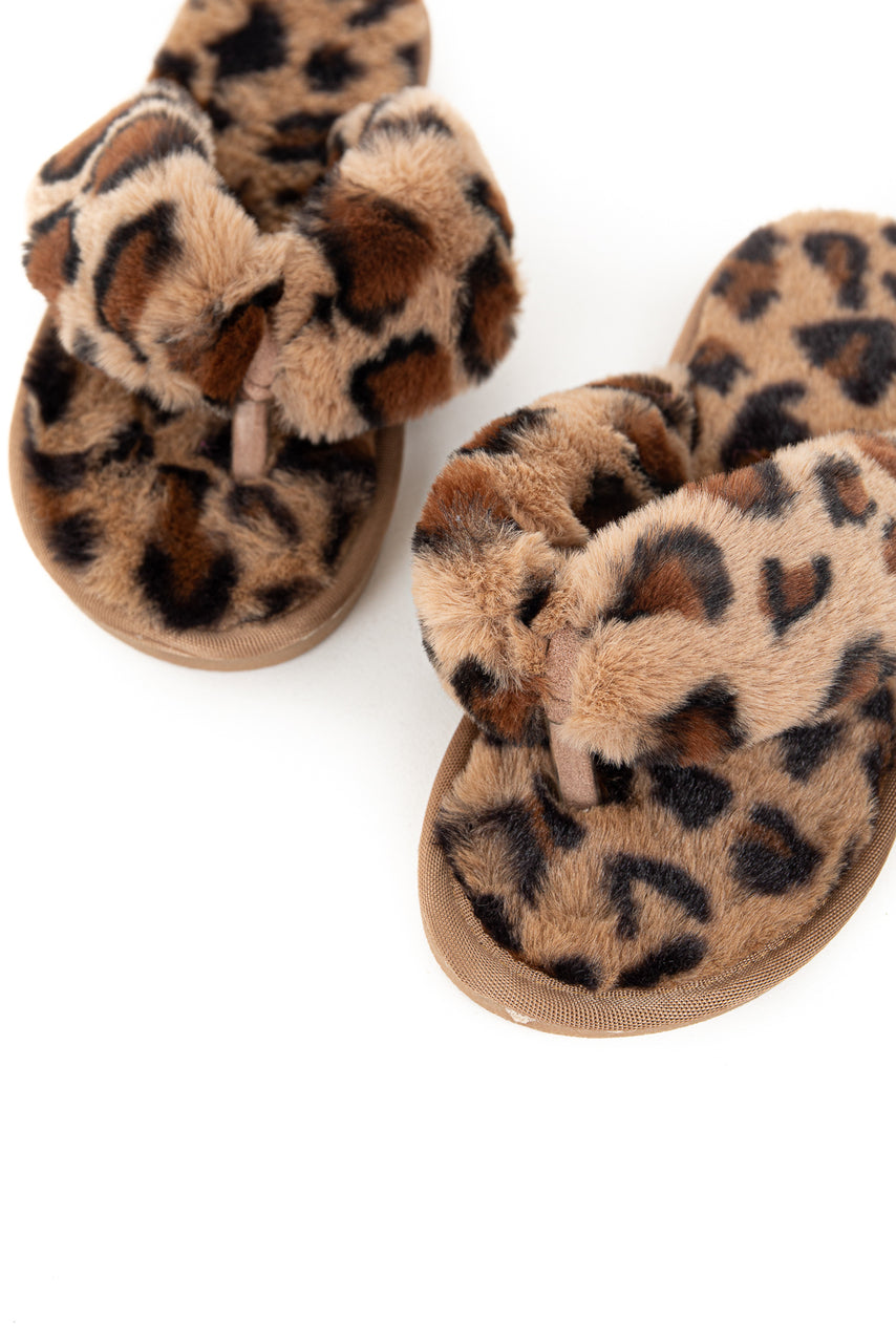 Beige Leopard Print Super Soft Fuzzy Slipper Sandals