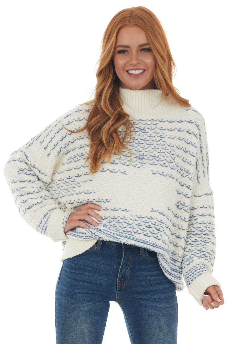 Ivory Printed Mock Neck Soft Knit Sweater Top