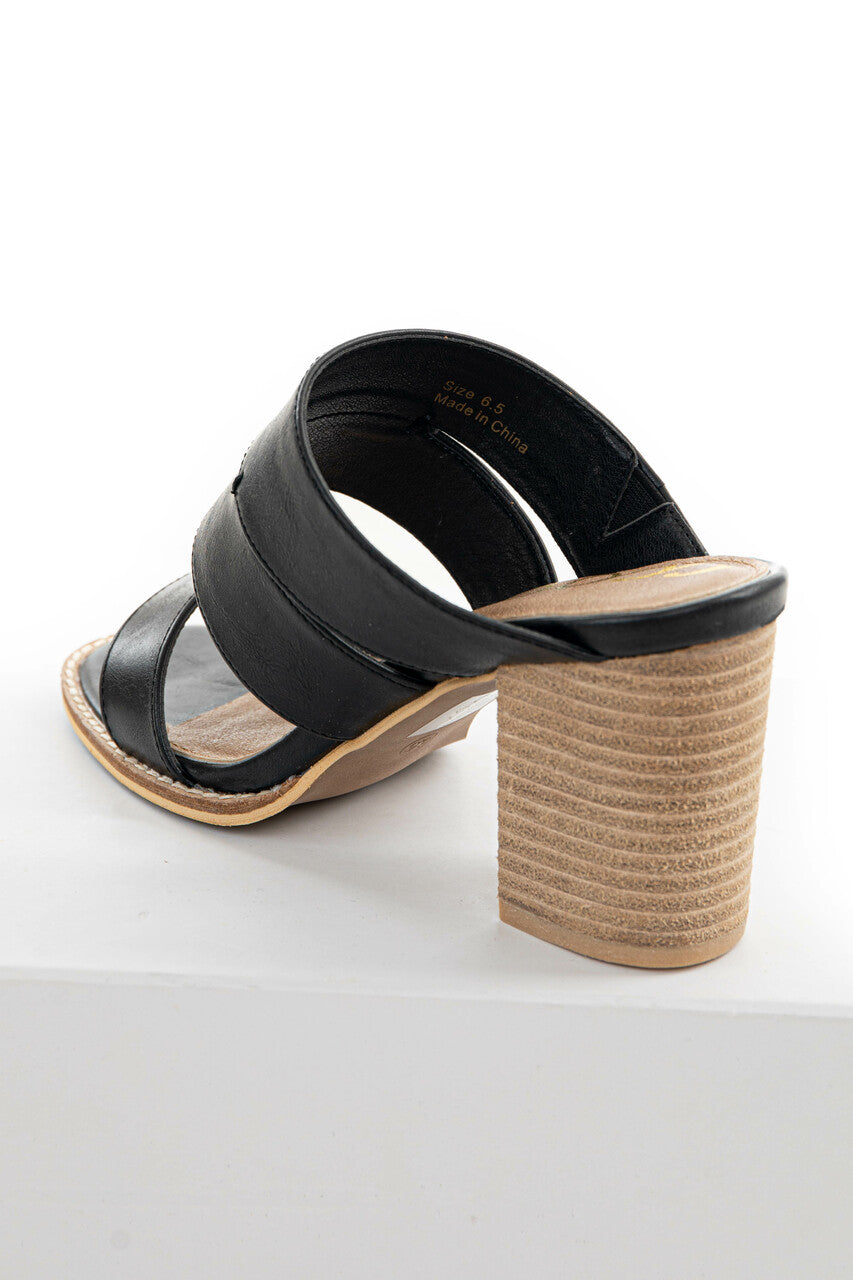 Black Faux Leather Open Toe Heeled Mules