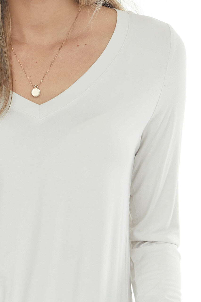 Coconut Rounded Hem V Neck Soft Knit Top