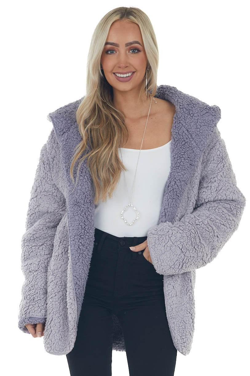 Lavender Super Soft Hooded Sherpa Teddy Jacket