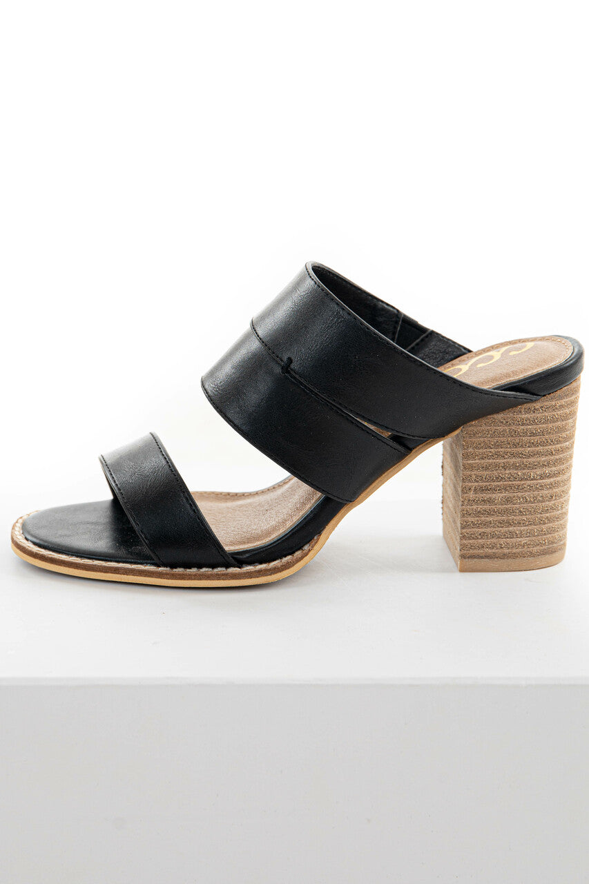 Black Faux Leather Open Toe Heeled Mules