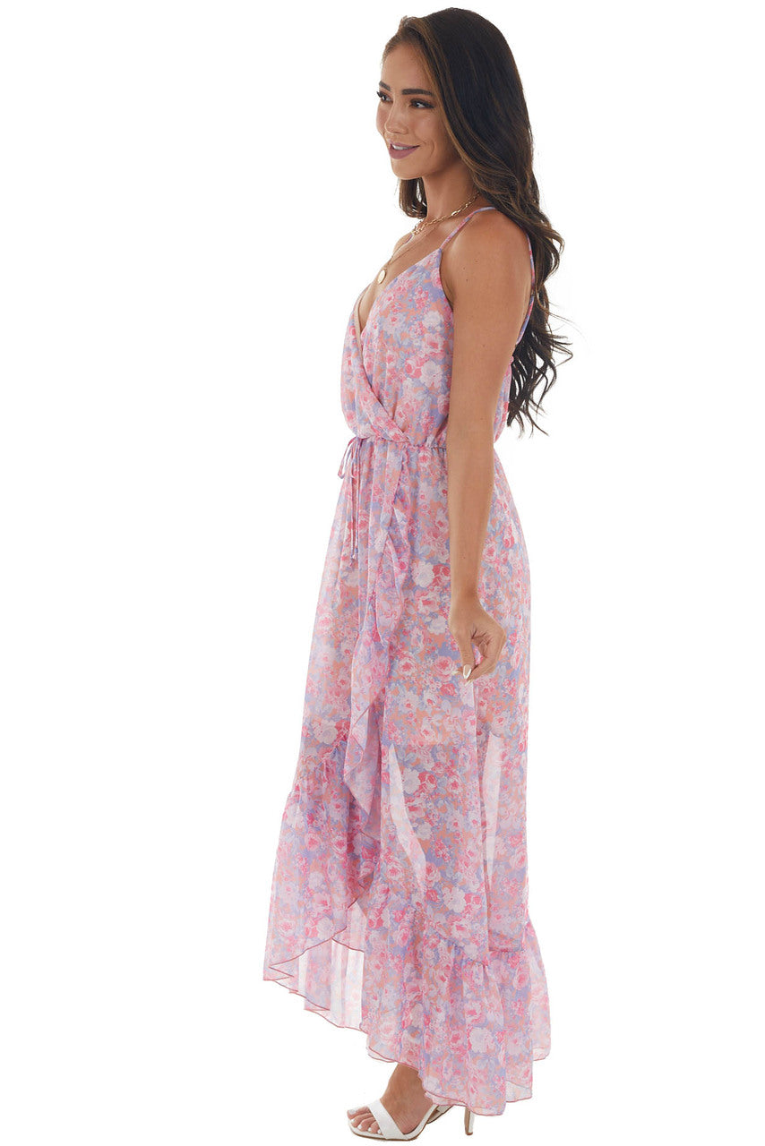 Watermelon Floral Print Surplice Maxi Dress