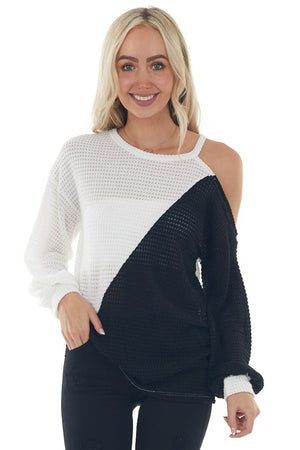 Ivory and Black Single Cold Shoulder Knit Top