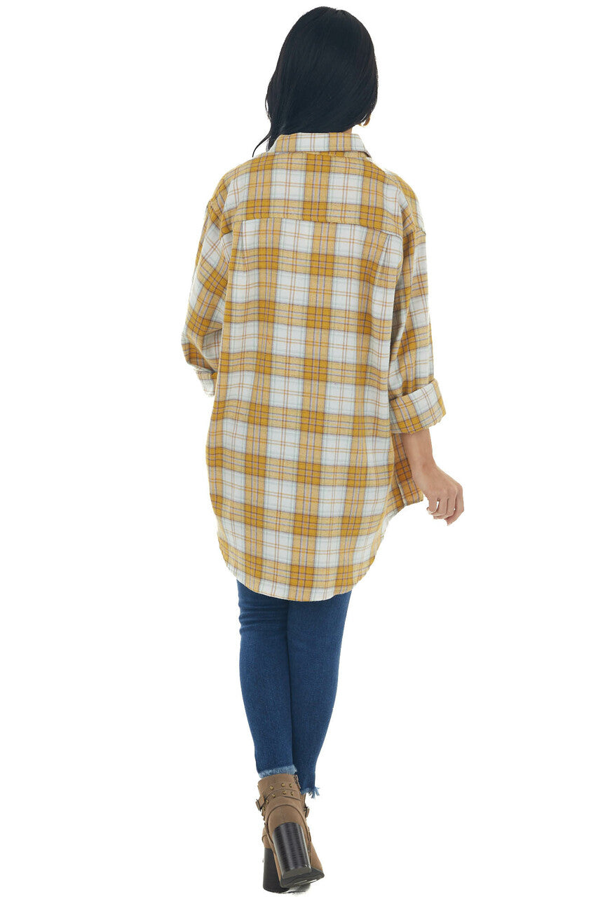 Mustard Plaid Single Chest Pocket Flannel