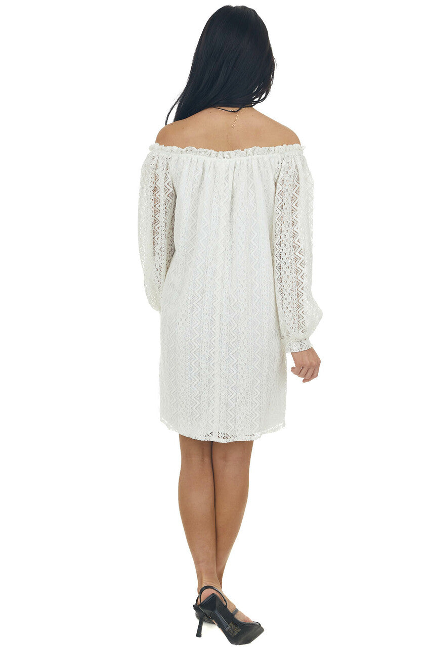 Ivory Off the Shoulder Lace Short Dress