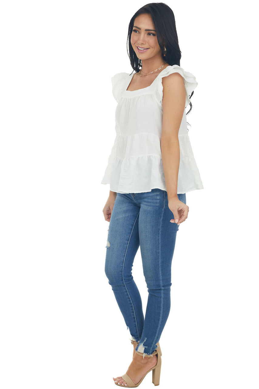 Ivory Square Neck Ruffle Tiered Blouse