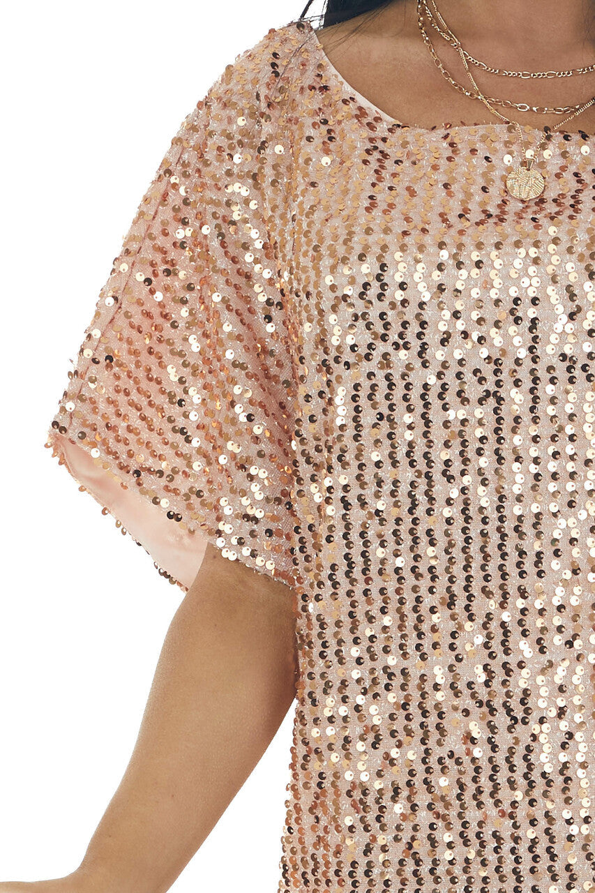 Blush Sequined Short Flowy Sleeve Shift Dress