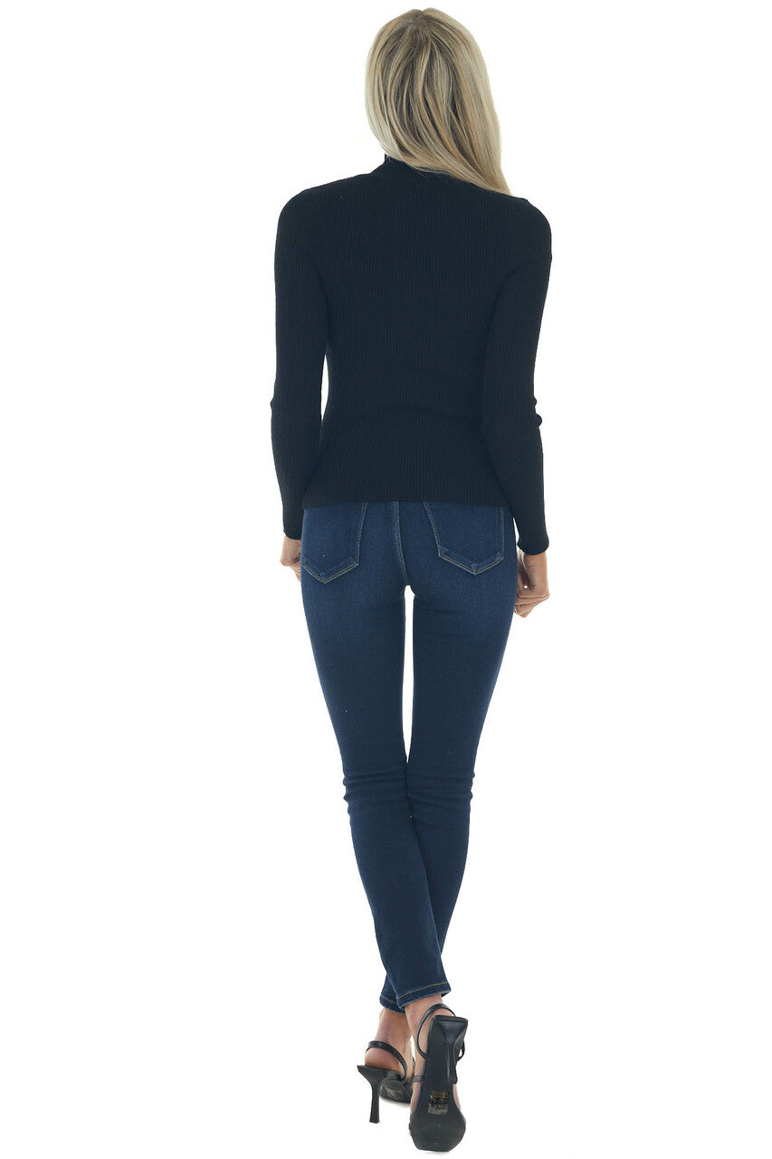 Black Ribbed Knit Long Sleeve Turtleneck