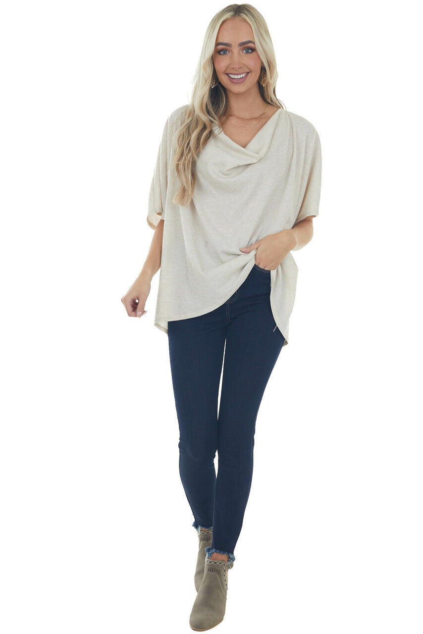 Oatmeal Draped Neck Oversized Thermal Top