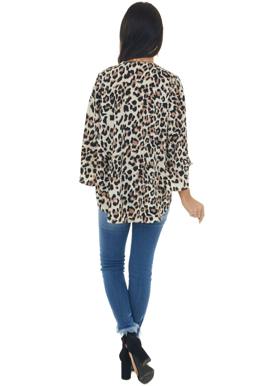 Champagne Leopard High Low Hem Flowy Blouse