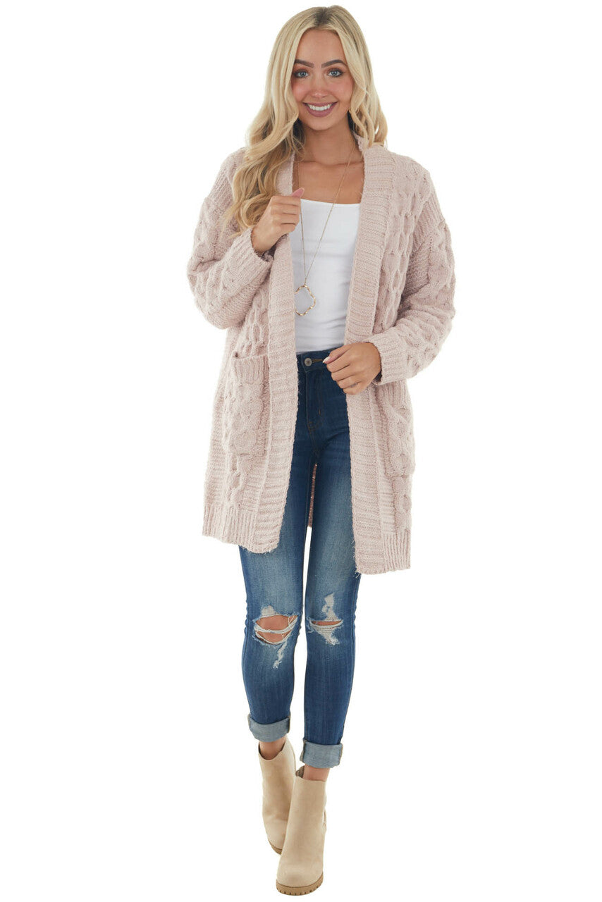 Tea Rose Soft Cable Knit Chenille Cardigan 