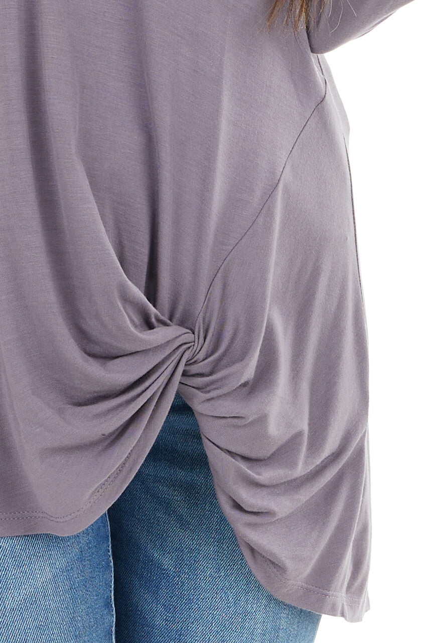 Lavender Knit Long Sleeve Top with Hem Twist Detail