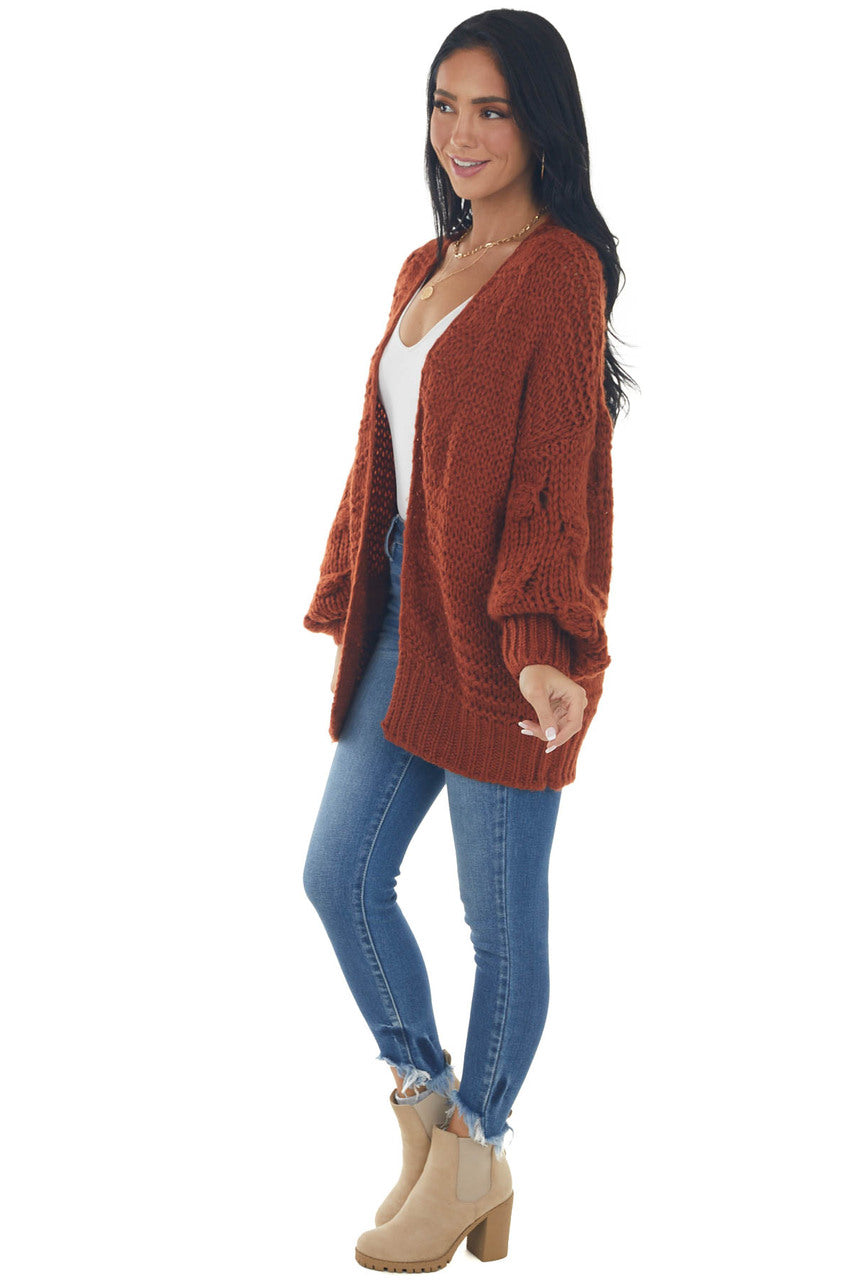 Rust Chunky Knit Cardigan with Long Sleeves