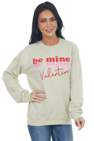 Beige 'Be Mine Valentine' Graphic Sweatshirt 