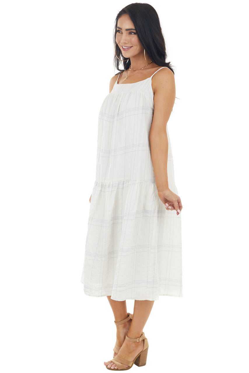Ivory Plaid Sleeveless Midi Woven Dress with Pockets