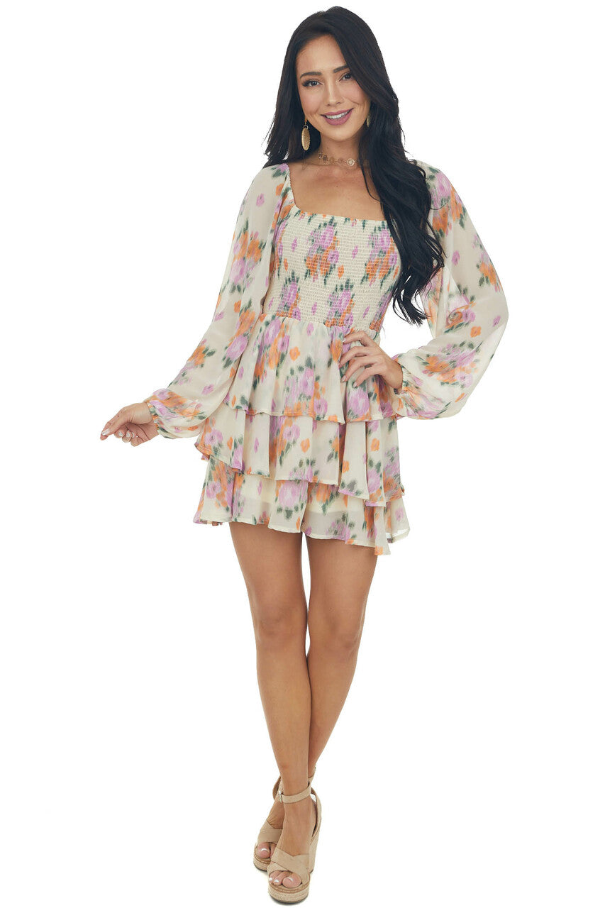 Desert Sand Floral Print Long Sleeve Romper
