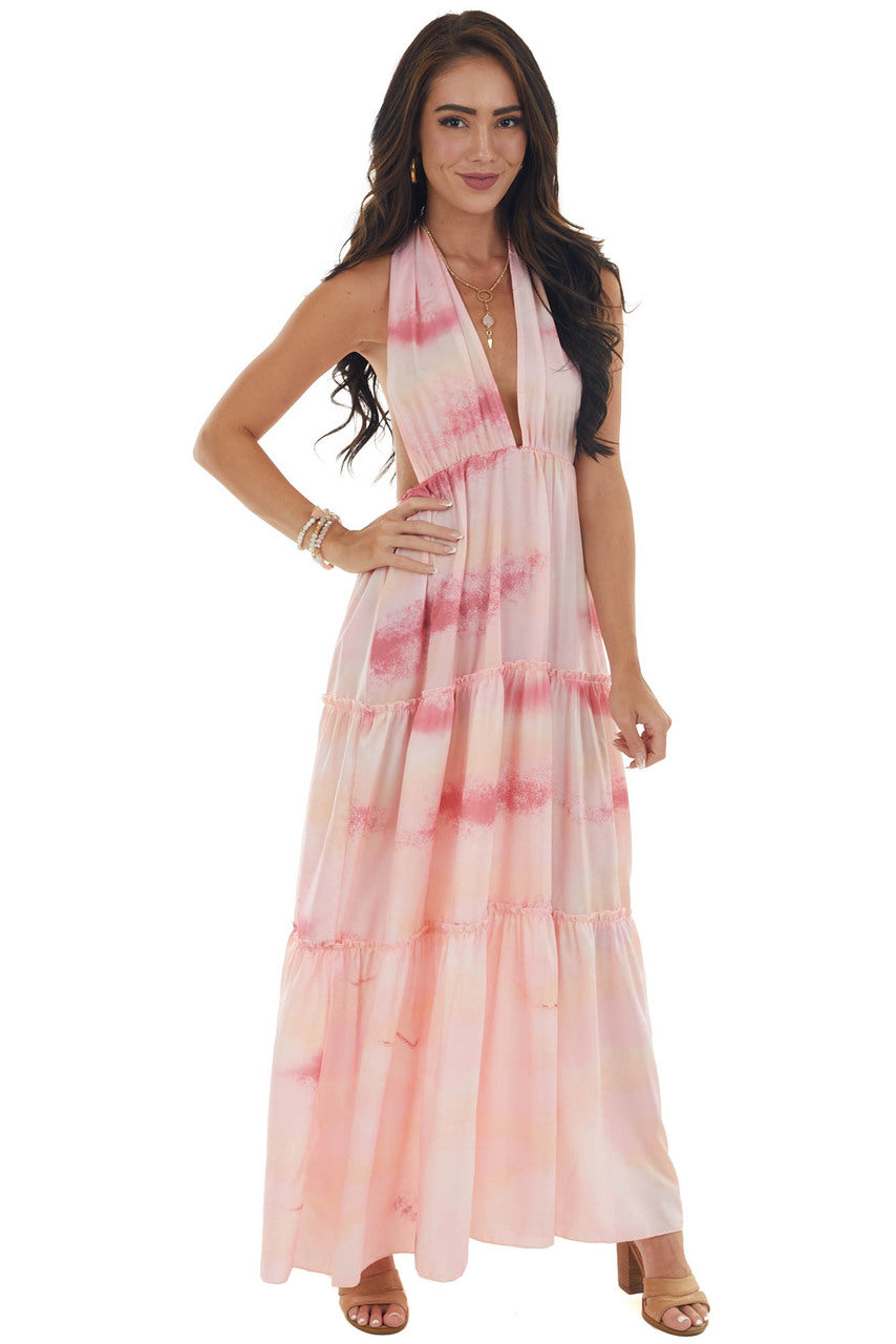 Cherry Blossom Tie Dye Halter Neck Maxi Dress