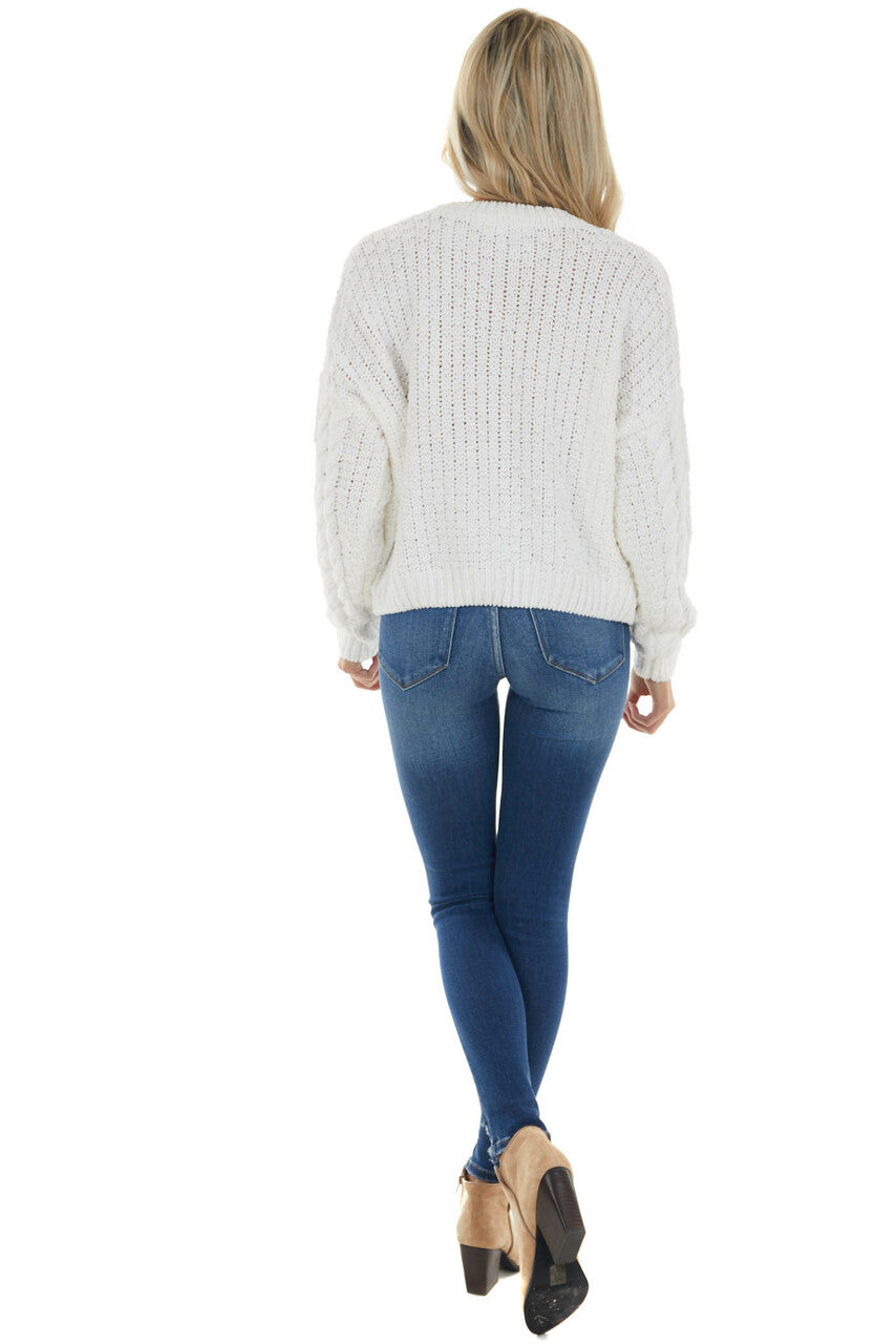 Vanilla Slight Crop Cable Knit Sweater 