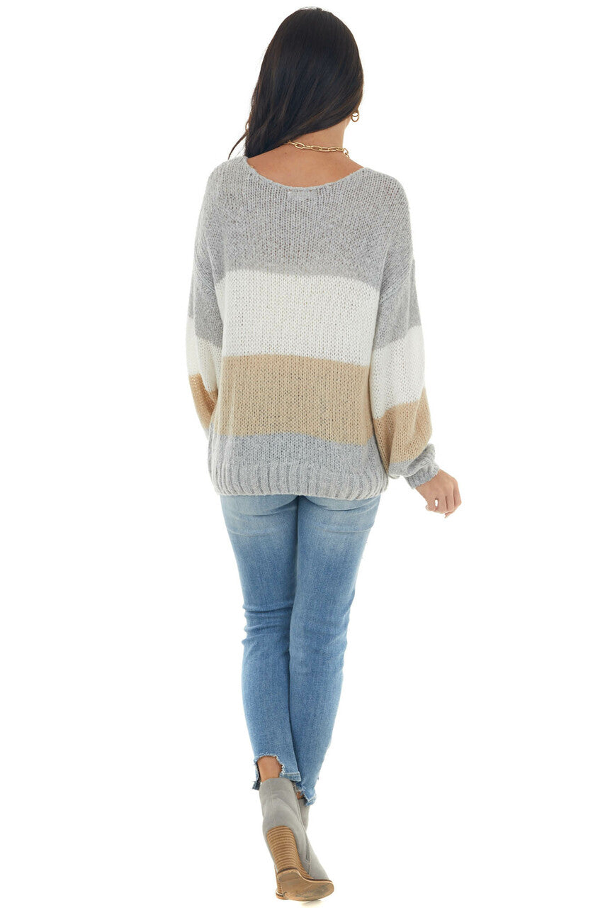 Heather Grey Colorblock Loose Knit Sweater 
