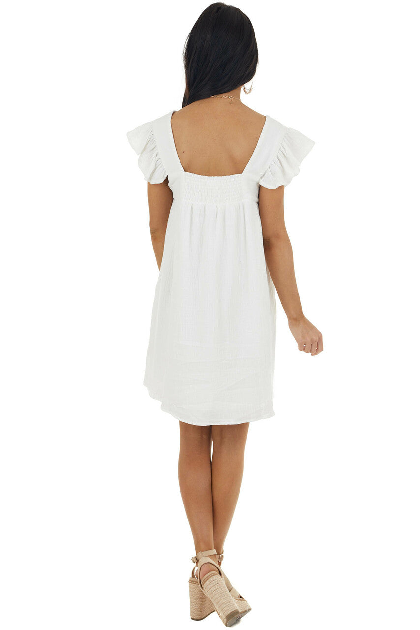 Ivory Babydoll Short Sleeve Button Up Dress