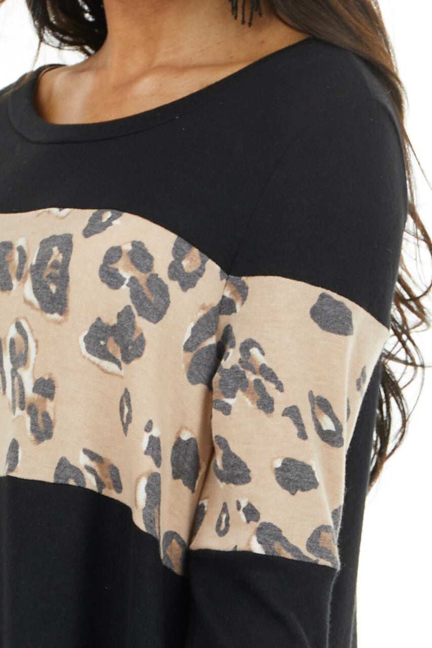 Black and Latte Leopard Print Long Sleeve Lightweight Top