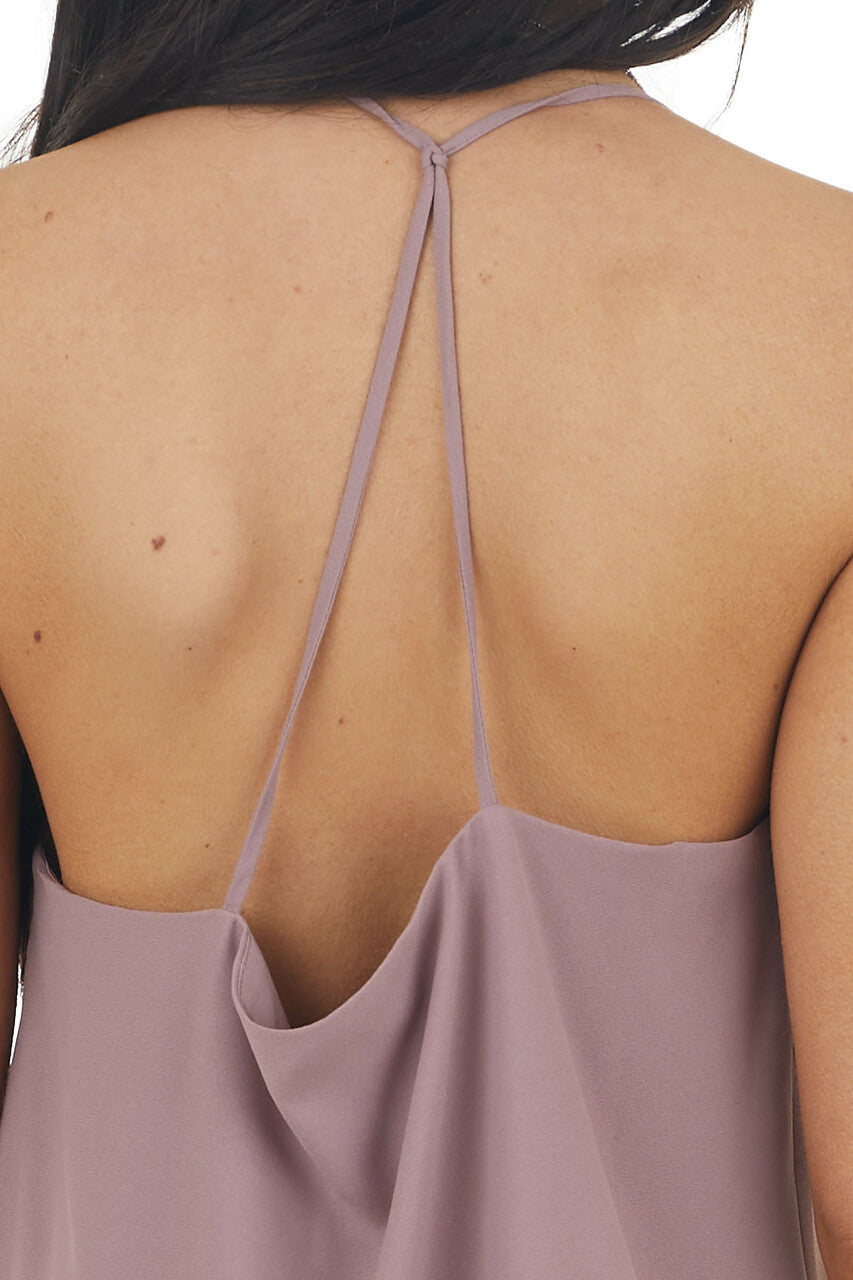 Misty Mauve Sleeveless Woven Tank Top with Spaghetti Straps