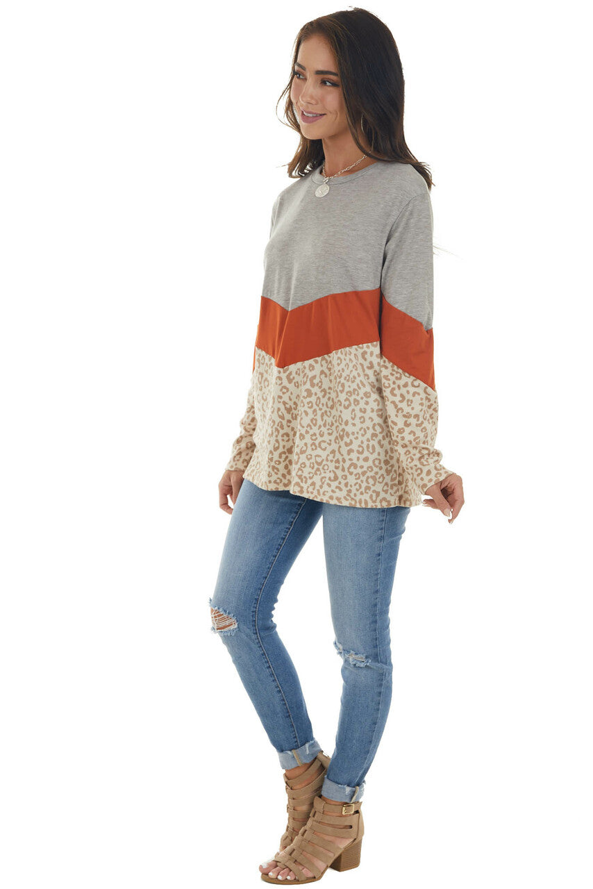 Tawny and Leopard Colorblock Long Sleeve Top 
