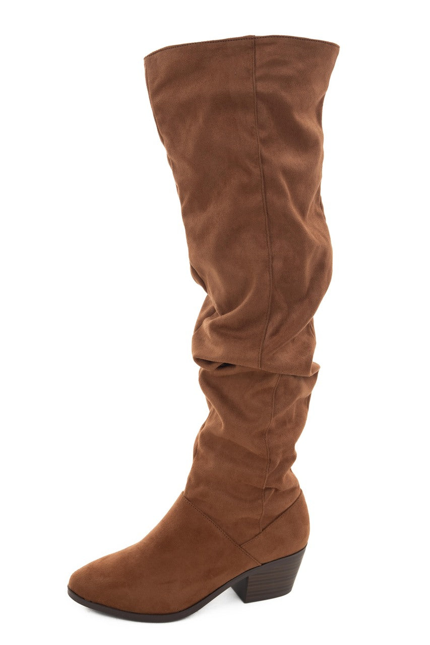 Cognac Suede Slouchy Over the Knee Booties