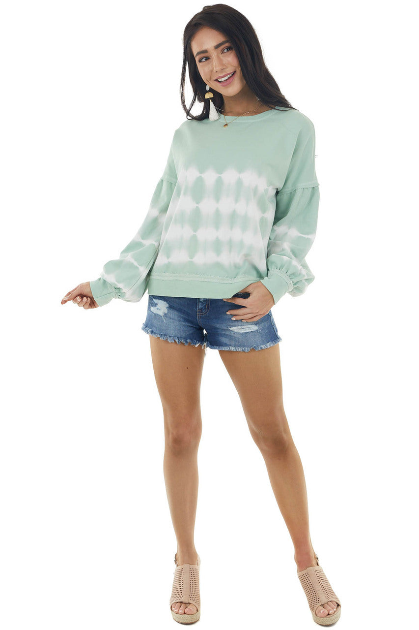 Pistachio Tie Dye Knit Top with Long Bubble Sleeves