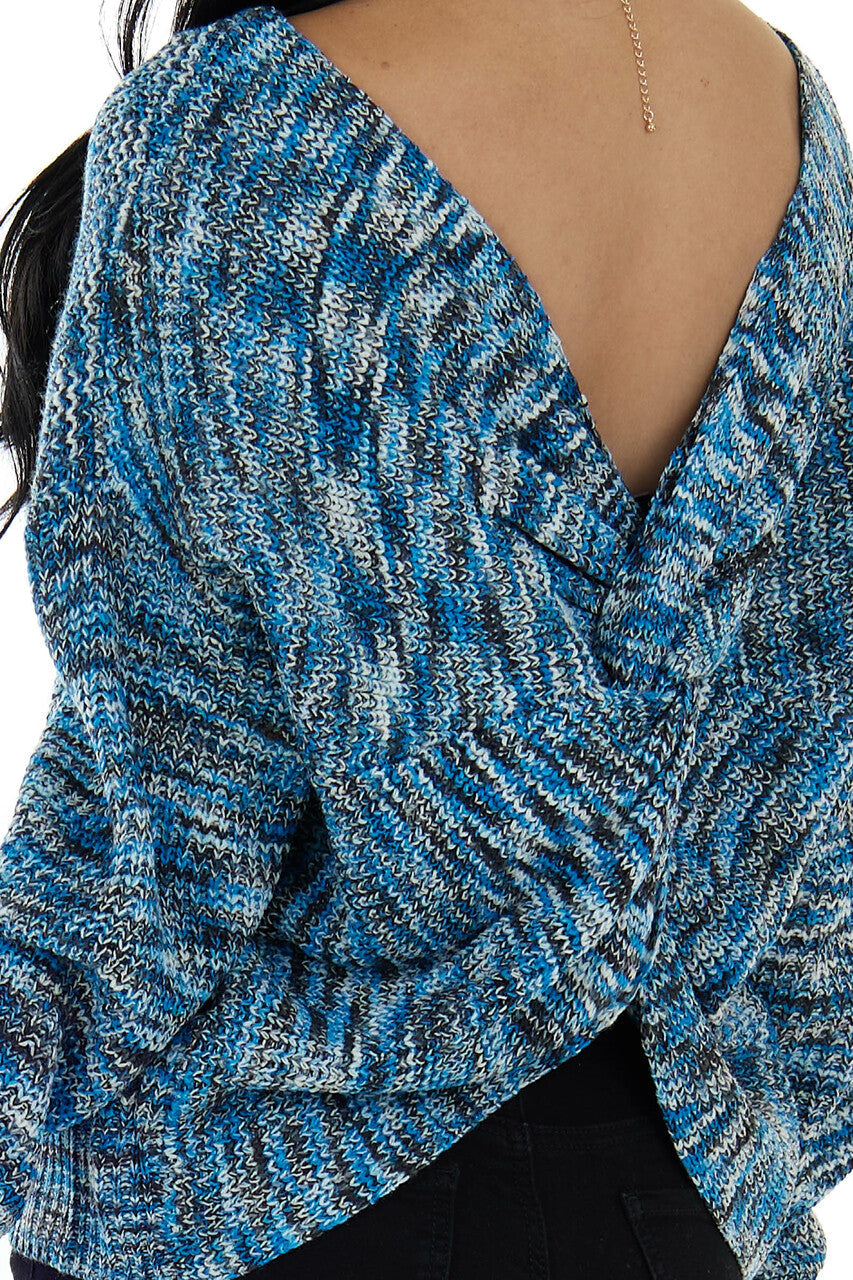 Azure Ribbed Knit Sweater with Twist Detail