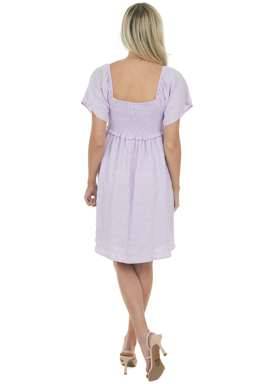 Lavender Smocked and Ruched Textured Dress