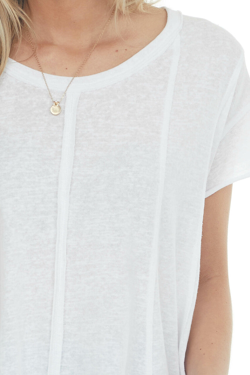 White Flowy Knit Top with Raw Edge Seams